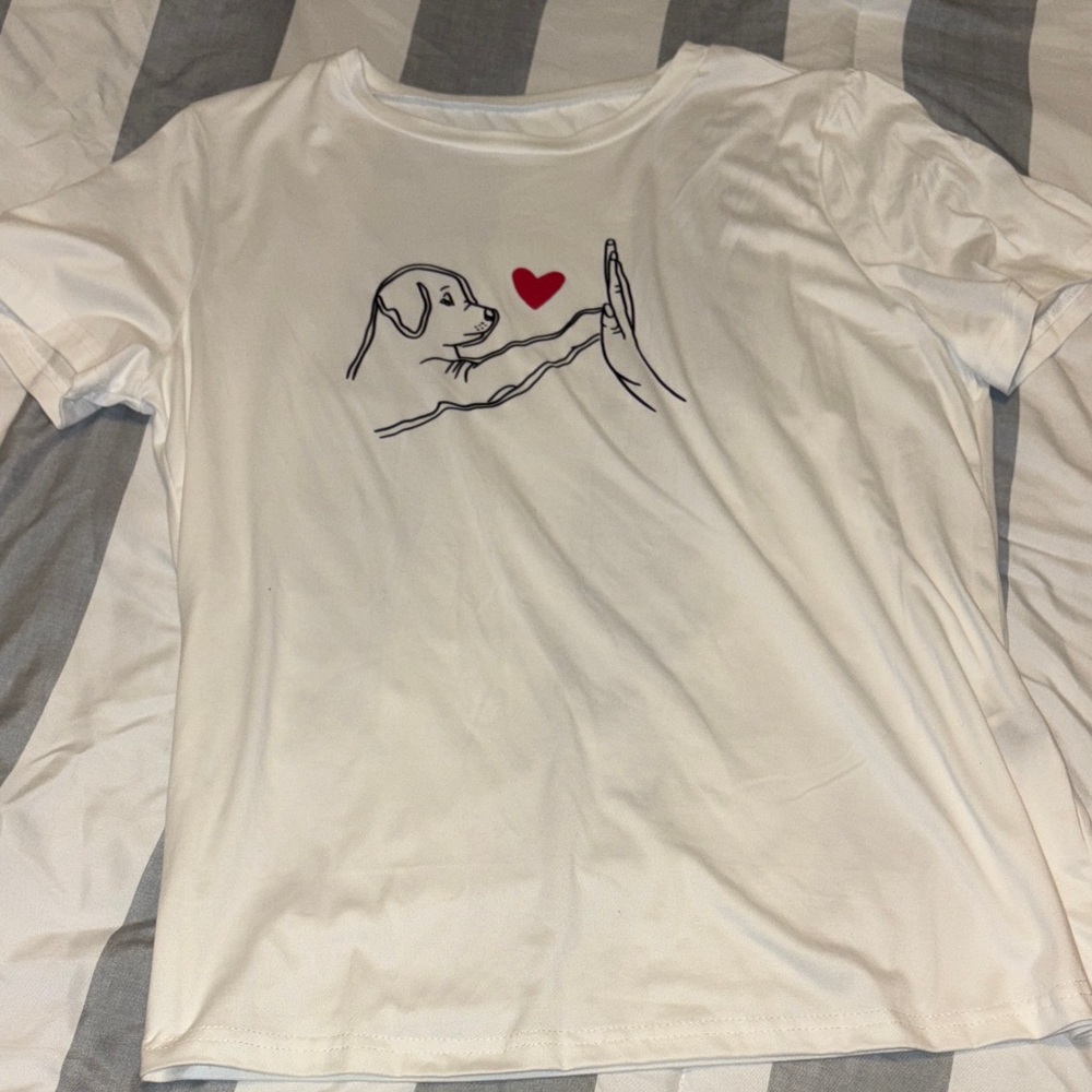 White T-Shirt with Dog and Heart Design